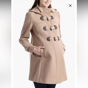 Kimi + Kai Tan brown camel maternity wool Coat toggle buttons zip front XS